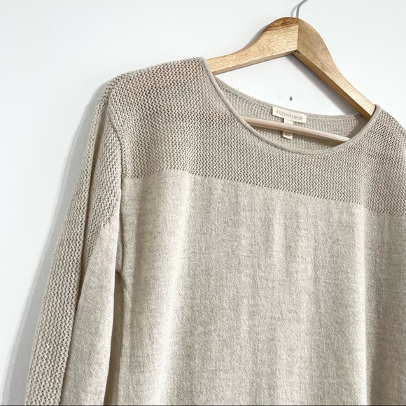 Eileen Fisher Contrast Knit Tunic Sweater wool pullover neutral beige - Picture 8 of 11